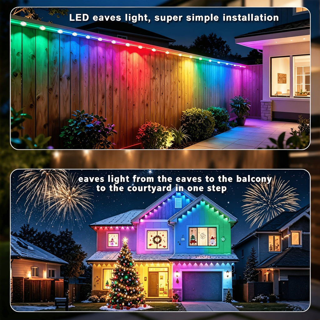200FT Permanent Outdoor RGB Eave Lights, IP68 Waterproof, Smart App Control, 16 Million Colors, for Christmas Halloween Holidays Parties Garden Home Decoration, Year-Round Installation