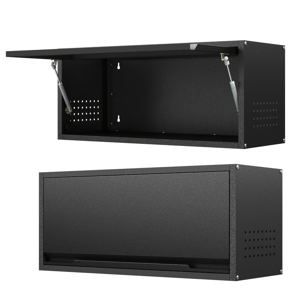 Metal Wall Mount Storage Cabinet 31.5 Inch Wide Up-Flip Door 3.2 Cubic Feet for Garage Kitchen Workshop Contemporary Steel Wall Cabinet Black or Black Gray