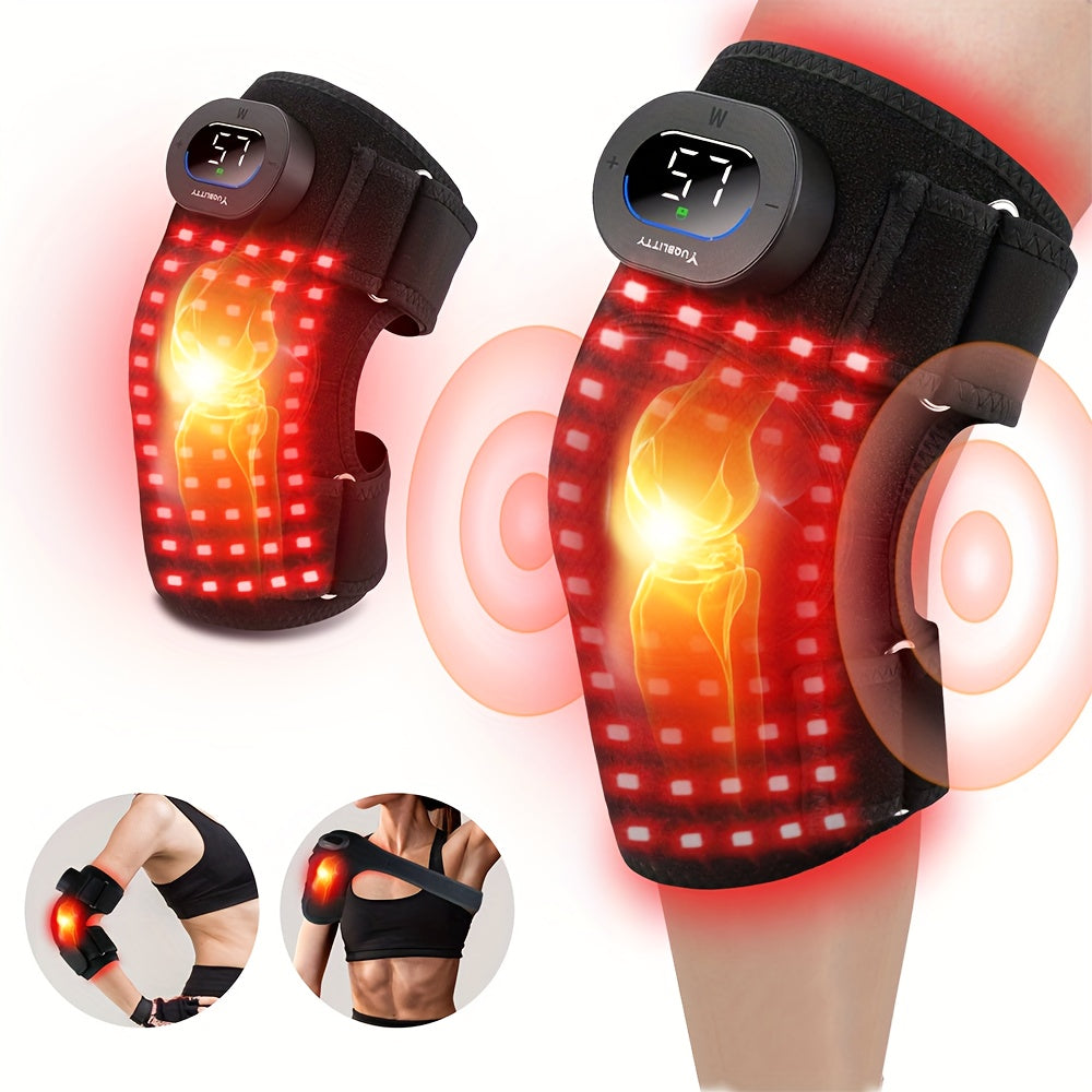 Red Light Therapy Knee Brace 660nm 850nm Infrared 3 Vibration Levels 5 Light Modes Post-Workout Joint Relief Muscle Recovery for Knee Elbow Shoulder with Extension Band Black