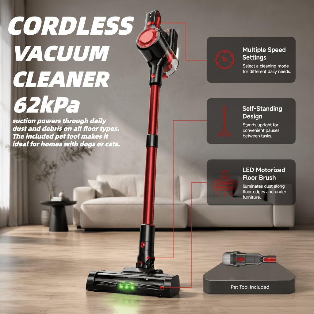 Cordless Stick Vacuum Cleaner – 62 kPa Suction, 40 Min Runtime, Detachable Battery, LED Floor Brush, Variable Speed, Lightweight Handheld, Pet Hair, Carpet & Hard Floors, 5 Colors – Nova Mart