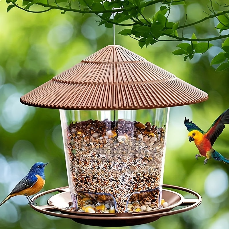 Minimalist Outdoor Hanging Bird Feeder – Automatic Hummingbird Feeder for Garden & Wild Birds, Large Capacity Option, Brown Green Grey, Decorative Hanging Birdhouse for Backyard Patio Balcony