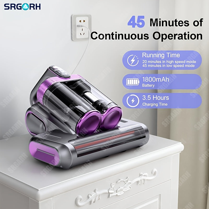 Mattress Vacuum Cleaner - 16kPa Deep Cleaning Bed Vacuum with UVC Ultraviolet, Hot Air & High-Temperature Heating, Dual Dust Cup, Handheld - For Mattresses, Pillows & Bedding - White, Purple & Blue