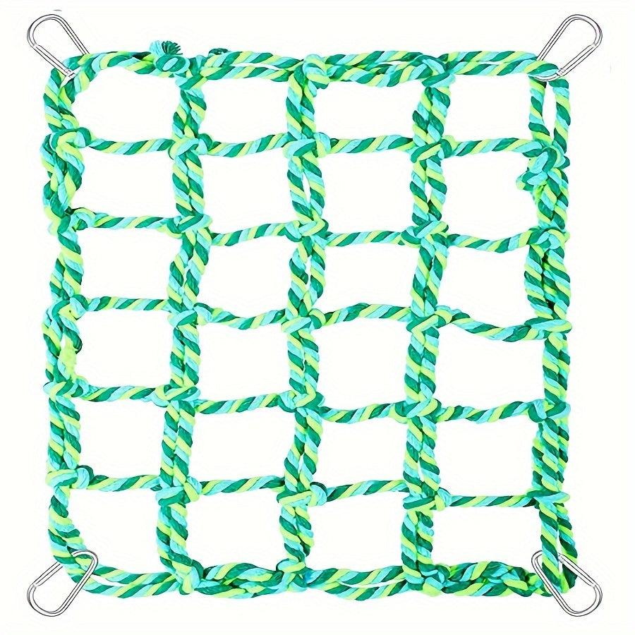Parrot Climbing Net for Bird Cage - Colorful Cotton Rope Ladder Hammock Toy for Parrots Cockatiels Conures Budgies Small Birds & Hamsters - Chew Swing Hanging Activity Play Perch Accessory