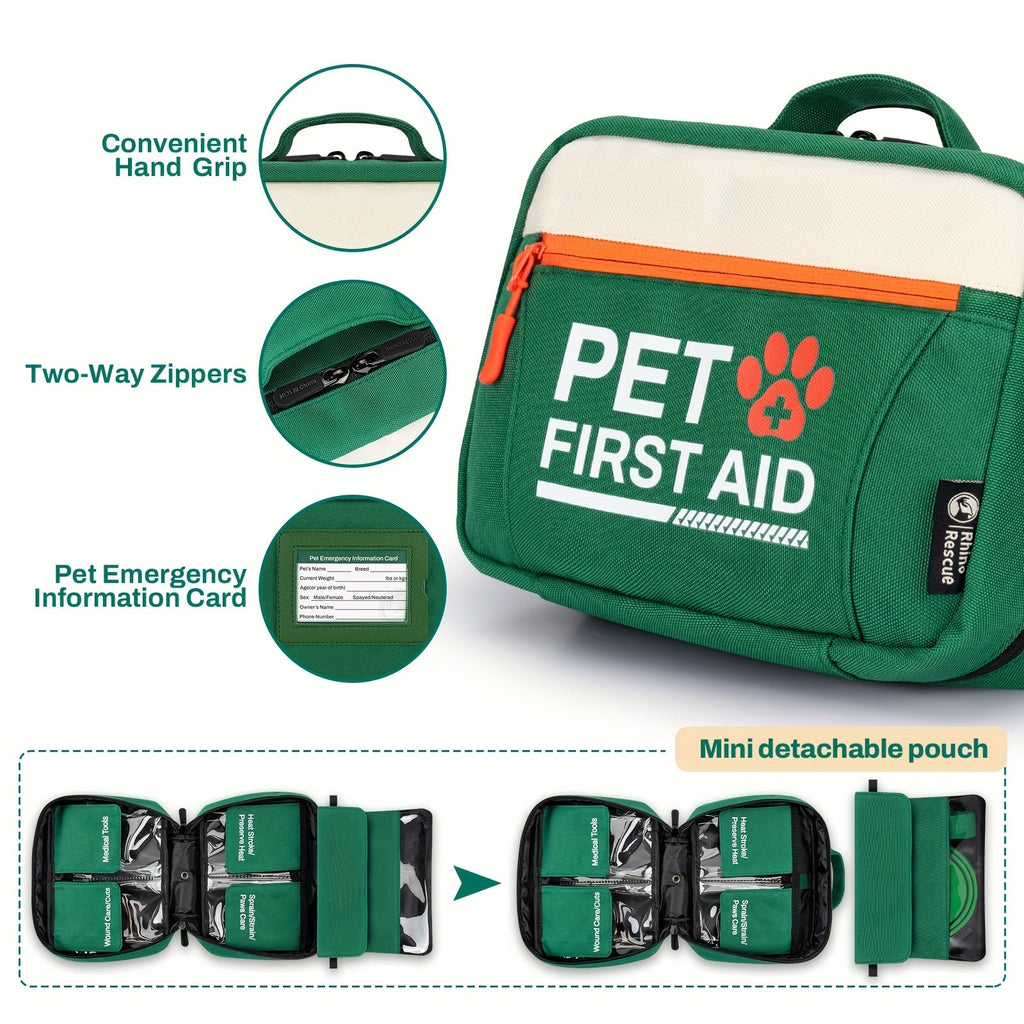 Pet First Aid Kit for Dogs & Cats - Emergency Safety Essentials with Disposable Booties for Home, Hiking, Travel & Camping - FSA/HSA Eligible - Green