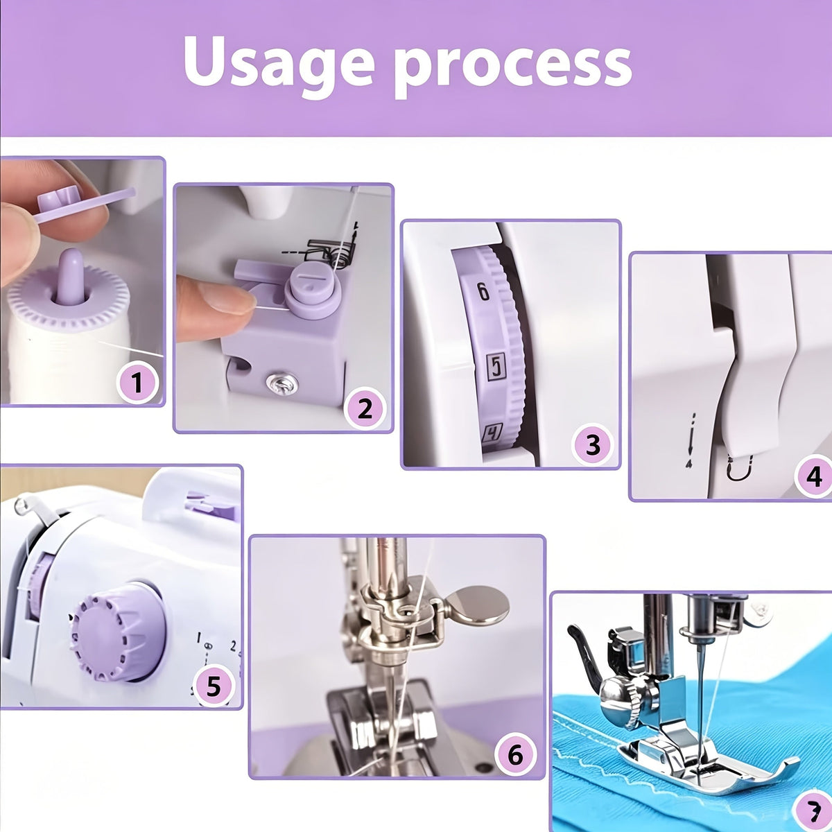 Portable Mini Sewing Machine for Beginners - 12 Stitches, LED Light, Double Speed & Foot Pedal - Includes 12-Color Thread Set - Household DIY Handheld Sewing Tool
