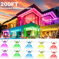 200FT Permanent Outdoor RGB Eave Lights, IP68 Waterproof, Smart App Control, 16 Million Colors, for Christmas Halloween Holidays Parties Garden Home Decoration, Year-Round Installation