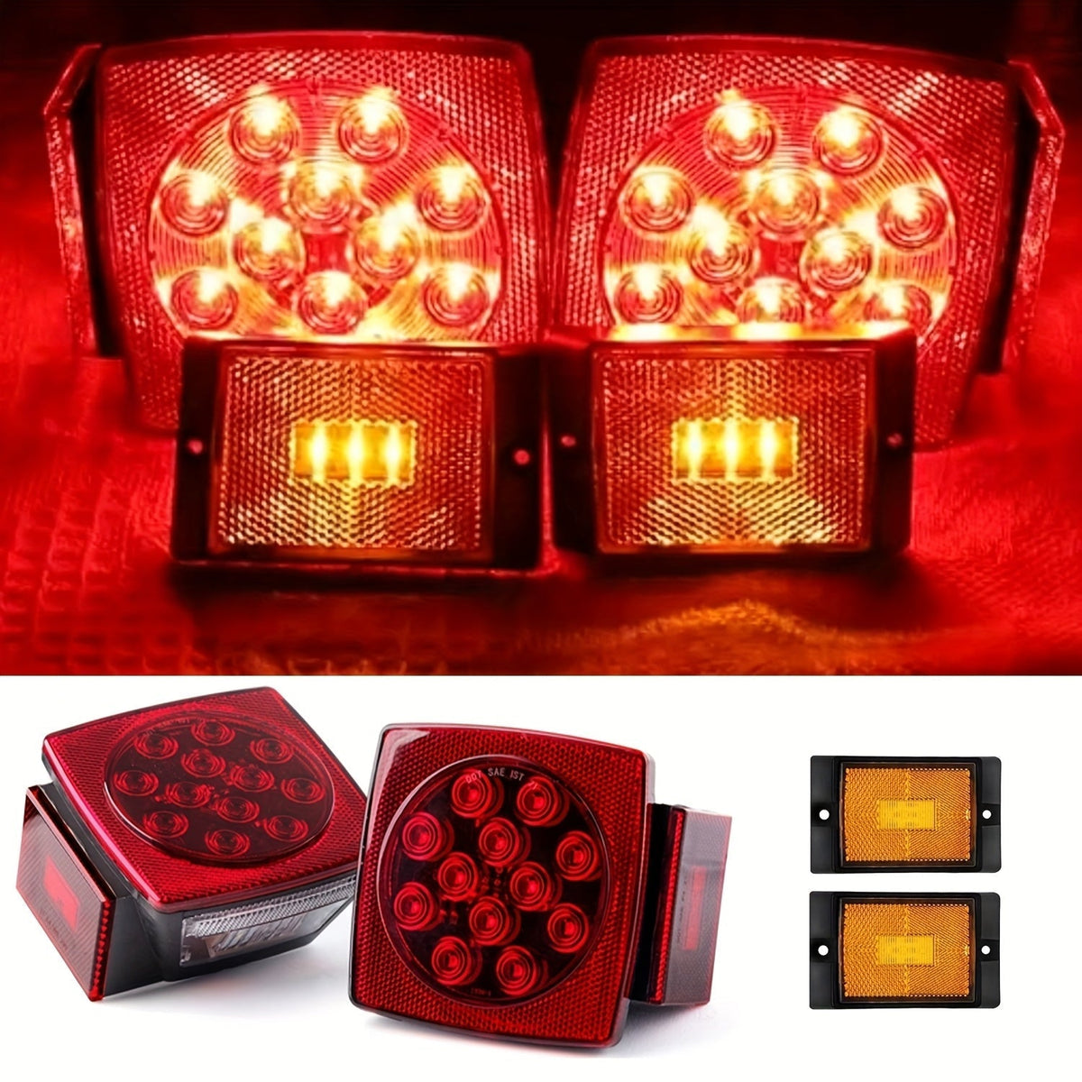 12V LED Trailer Light Kit with Wiring Harness – Submersible Waterproof Utility Trailer Lights for Boat RV Truck, Complete Kit for Trailers Under 80 Inch, Corrosion Resistant