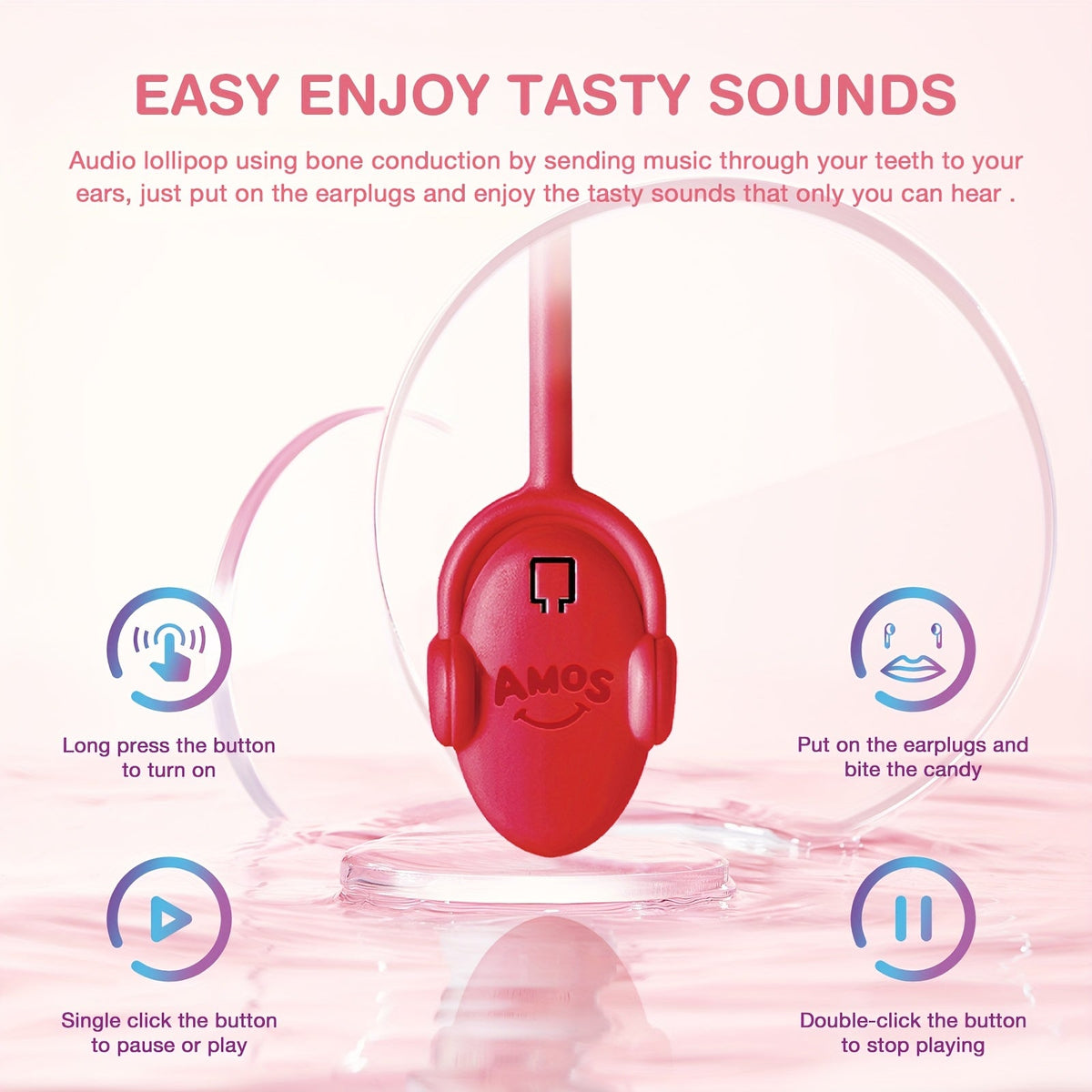 Amos TastySounds Music Lollipop Candy - 5-Pack Singing Audio Suckers, Individually Wrapped - Strawberry, Blueberry & Watermelon - Buy 4 Get 1 Free