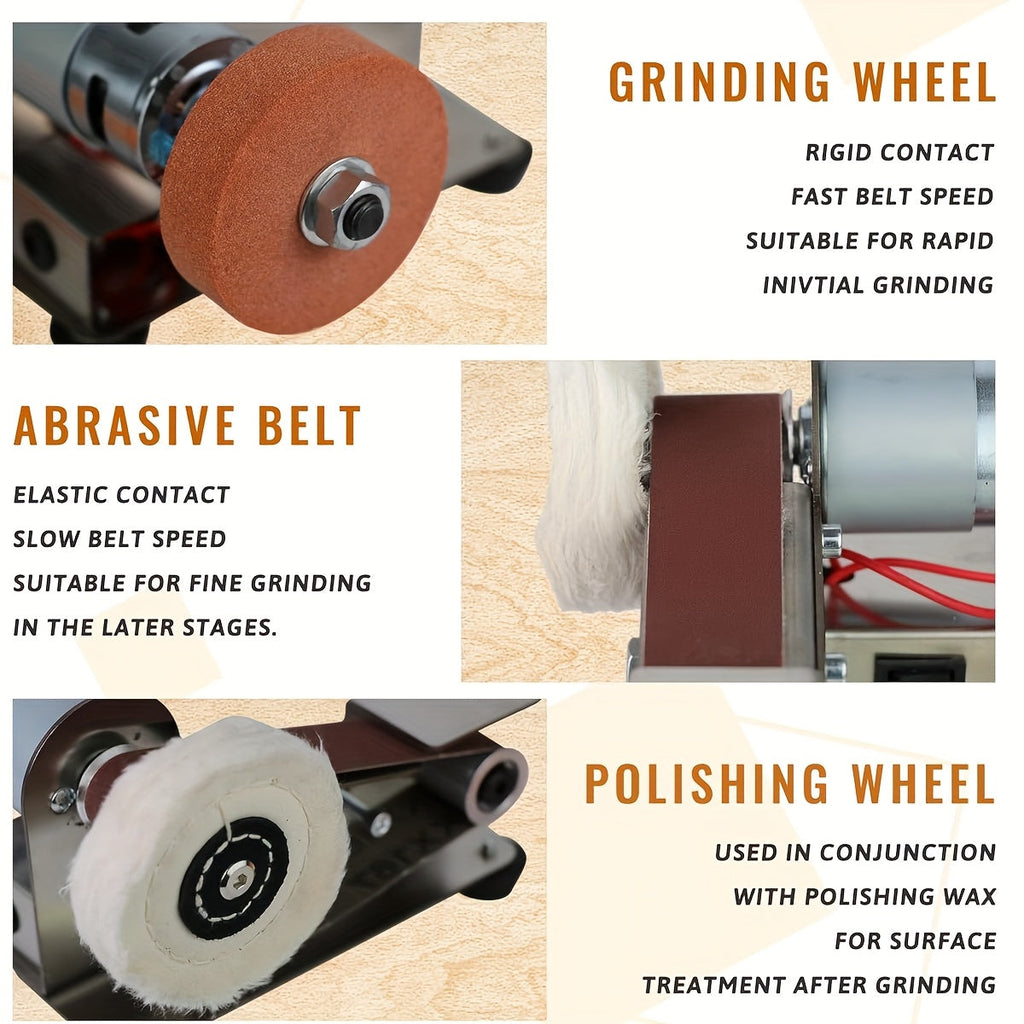 Mini Belt Sander Electric 7 Speed Adjustable 110V Small Grinder Sharpener Polisher with 10 Sanding Belts for Knife Making Wood Metalworking DIY Handcraft