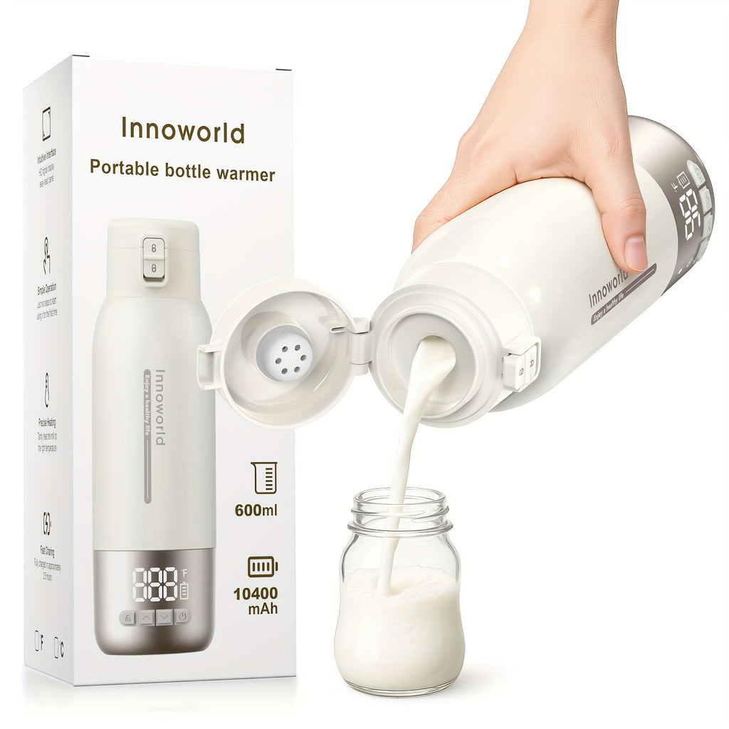 Portable Travel Bottle Warmer 17 Oz Cordless Breast Milk & Water Dual Heating Mode Fast Heating Rechargeable Long Battery Life Leak-Proof for Diaper Bag & Car