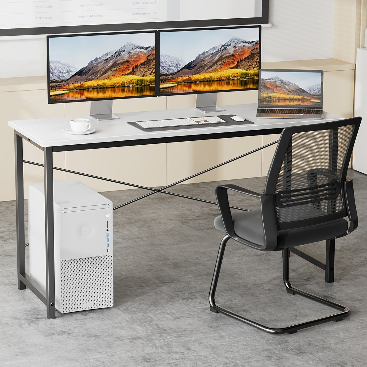 Computer Office Desk with Storage Bag & Headphone Hook 47 / 55 / 63 In Writing Gaming & Study Table for Small Spaces Home & Bedroom – Black White & Rust