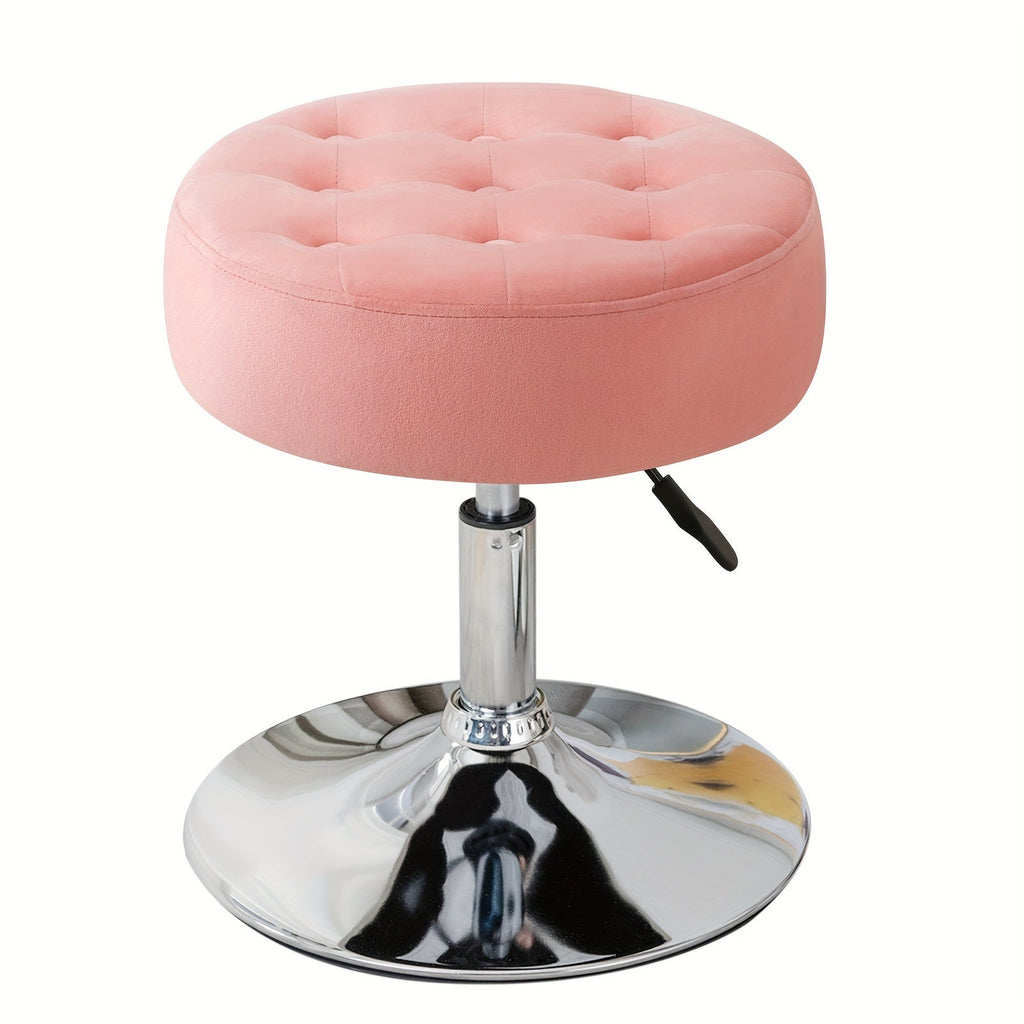 Tufted Velvet Round Swivel Stool 360 Degree Height Adjustable Makeup Vanity Stool Sturdy Metal Frame for Bedroom Bathroom Living Room Apartment Dorm Pink Black 16.5x16.25x20.5 Inch