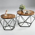 Set of 2 Modern Round Nesting Coffee & Side Tables with Hidden Storage Sturdy Geometric Frame for Bedroom & Living Room