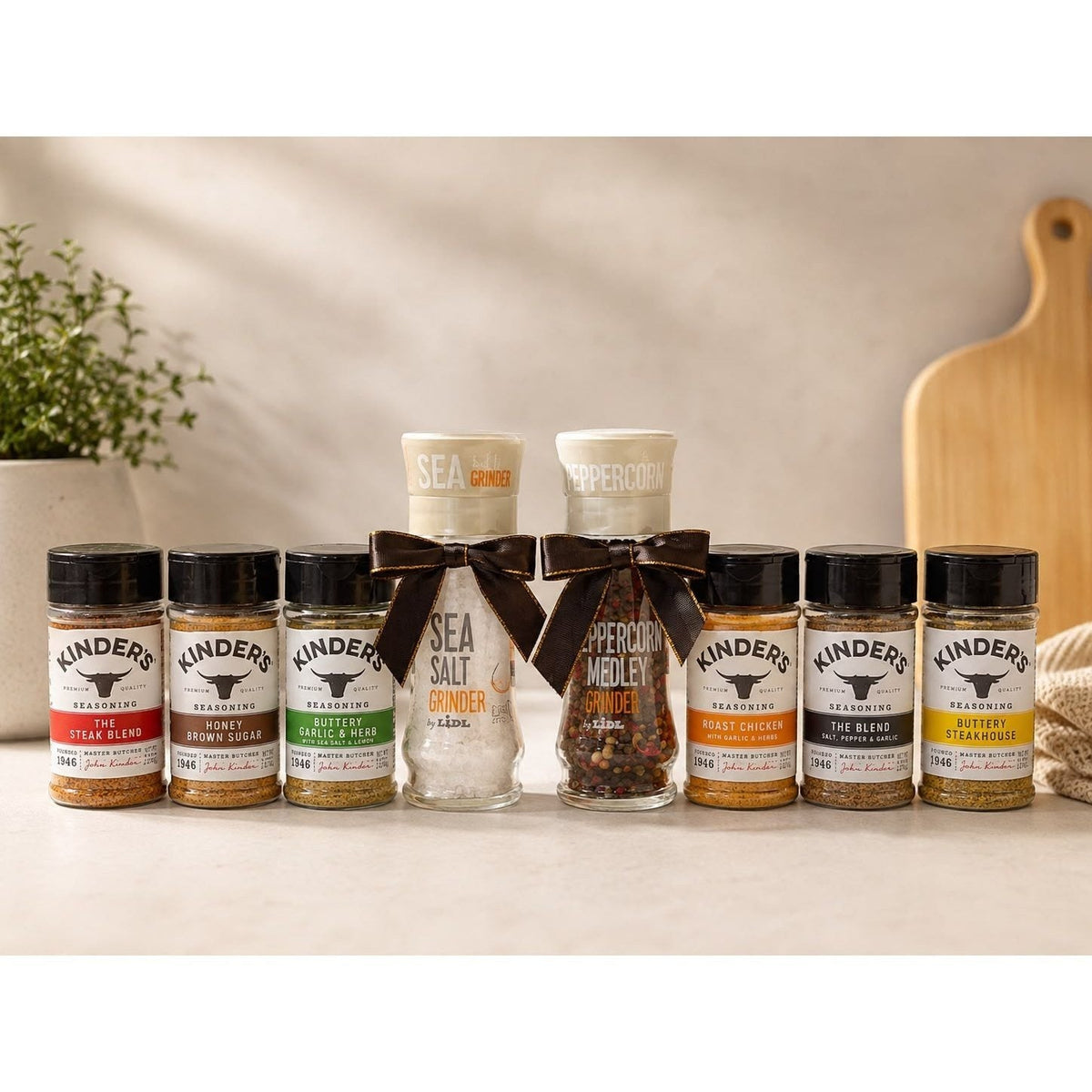 Kinder’s Seasoning Gift Box Set 8-Piece with Salt & Pepper Grinders Variety Seasoning Blends for Grilling Roasting & Baking – 1.87 Lb