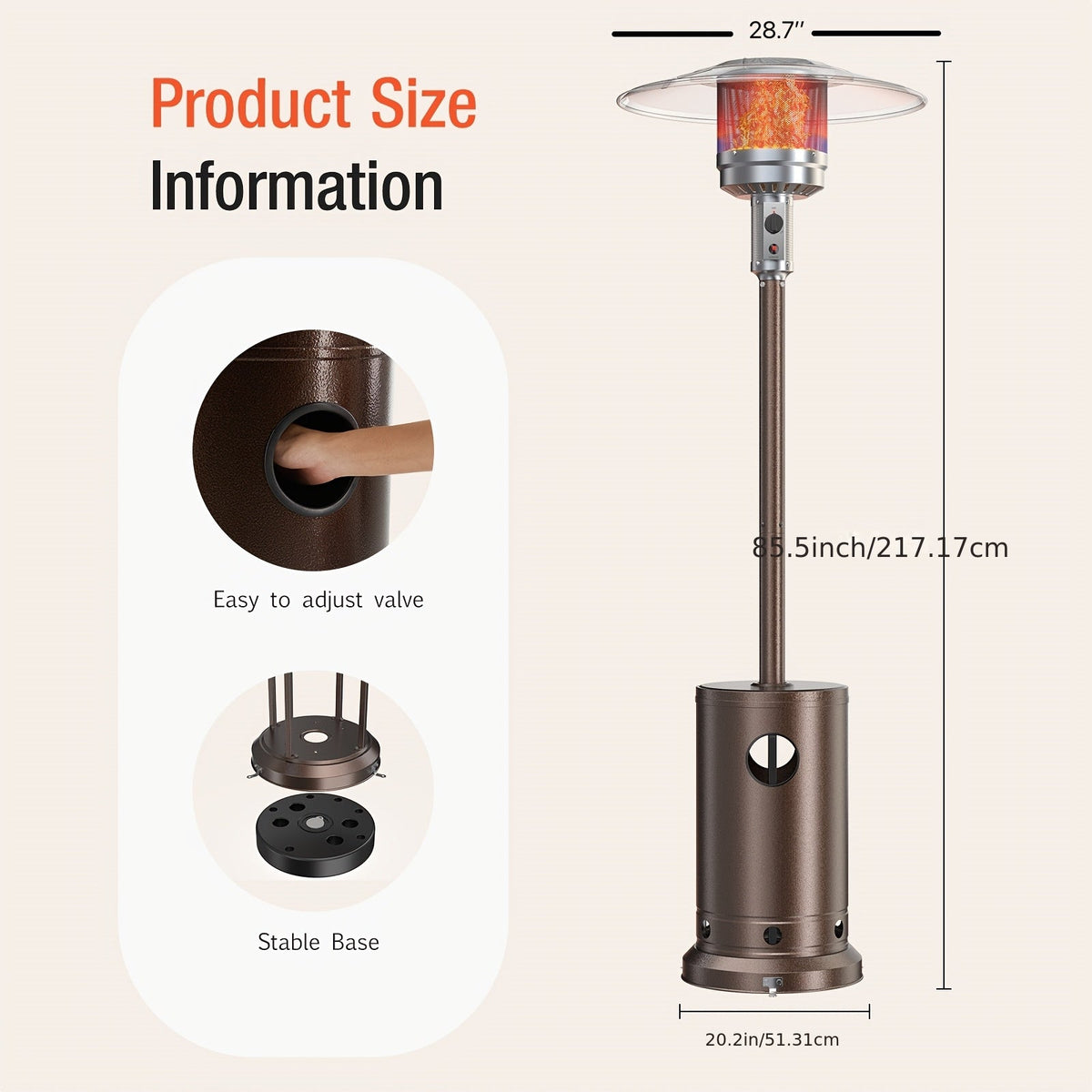 48,000 BTU Propane Patio Heater with Wheels Tilt Auto-Shutoff & Adjustable Heat Control for Backyard Garden Party & Camping – Standard or Upgraded with Sandbox