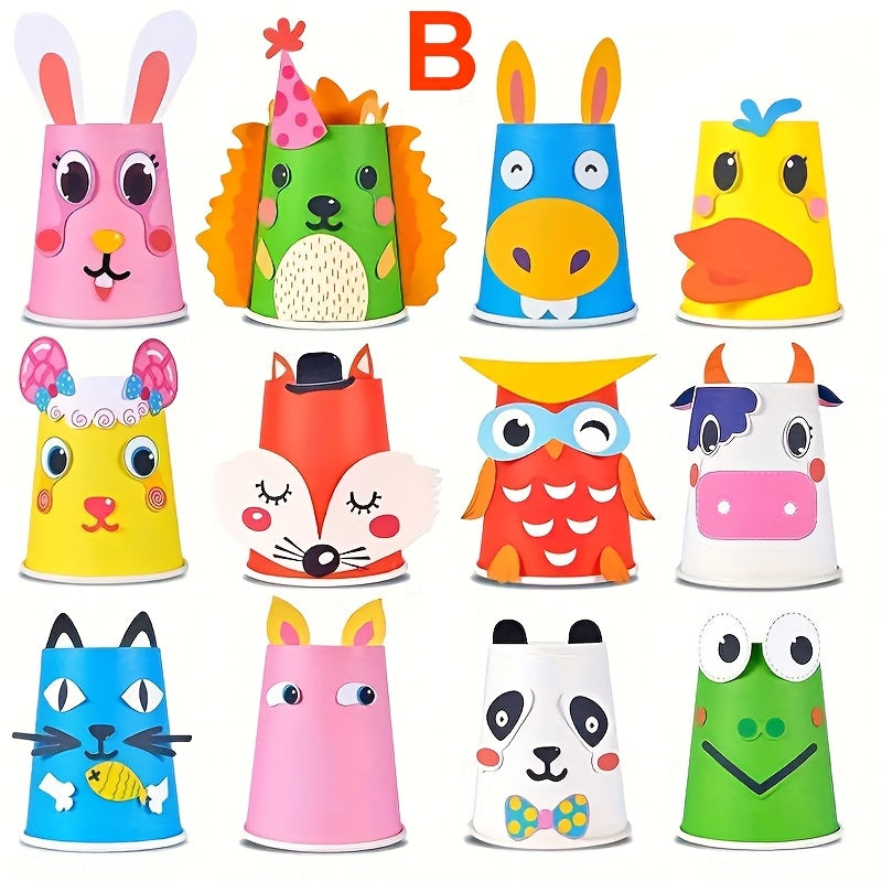 Paper Cup Craft DIY Set 12pcs Kids Arts and Crafts Kit Creative Handmade Activity for Children Ages 3 and Up Fine Motor Skills Development Birthday Gift Holiday Craft Project Boys Girls