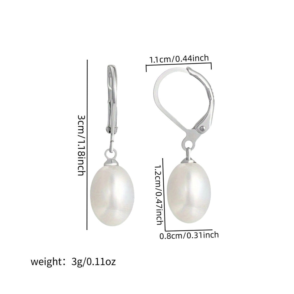 925 Sterling Silver Freshwater Pearl Drop Earrings Elegant French Style Dangle with Lobster Clasp for Women Wedding Bridal Gift Valentine's Day