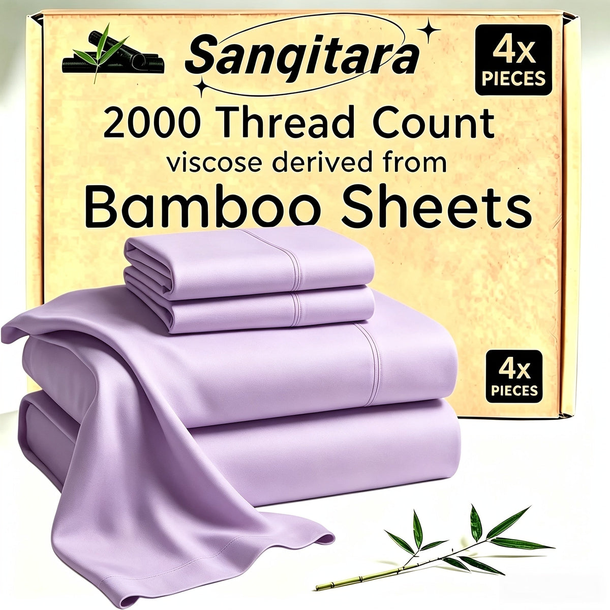 Cooling Bed Sheet Sets Bamboo Blend King Queen Full Twin – Ultra-Soft Deep Pocket Fitted Sheet for Hot Sleepers, Breathable Moisture-Wicking Lightweight Bedding White Black Apricot Gray Navy Purple