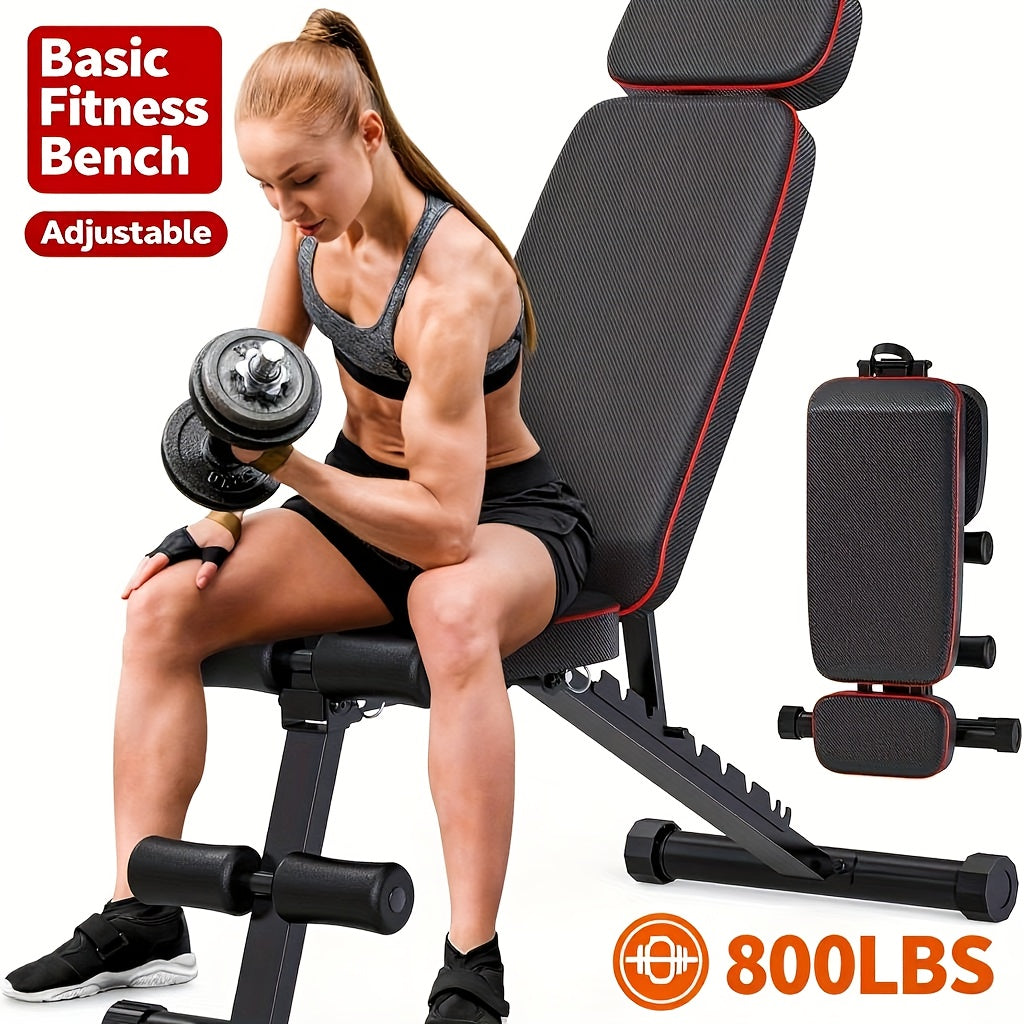 Foldable 6-in-1 Adjustable Weight Bench for Home Gym – 770 LBS Capacity, Flat Incline Decline, Resistance Bands, Preacher Curl Pad & Leg Developer, Full Body Strength Training Equipment