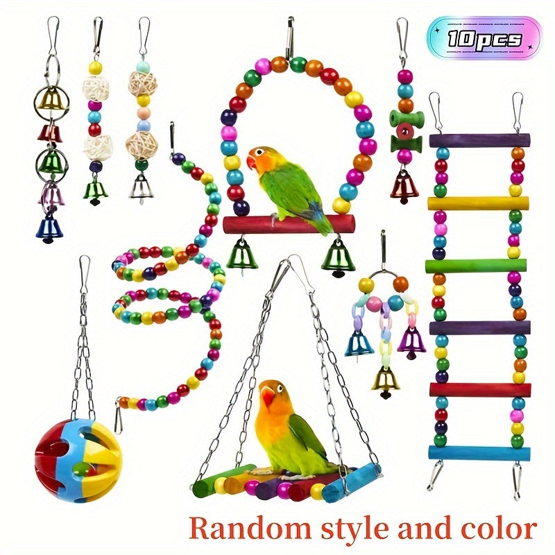 Bird Toy Set Swing Climbing Ladder Stairs Colorful Bells for Small Medium Parrots Cockatiels Budgies Parakeets – Educational Chew Boredom Relief Toys Random Colors 3/5/7/10pcs