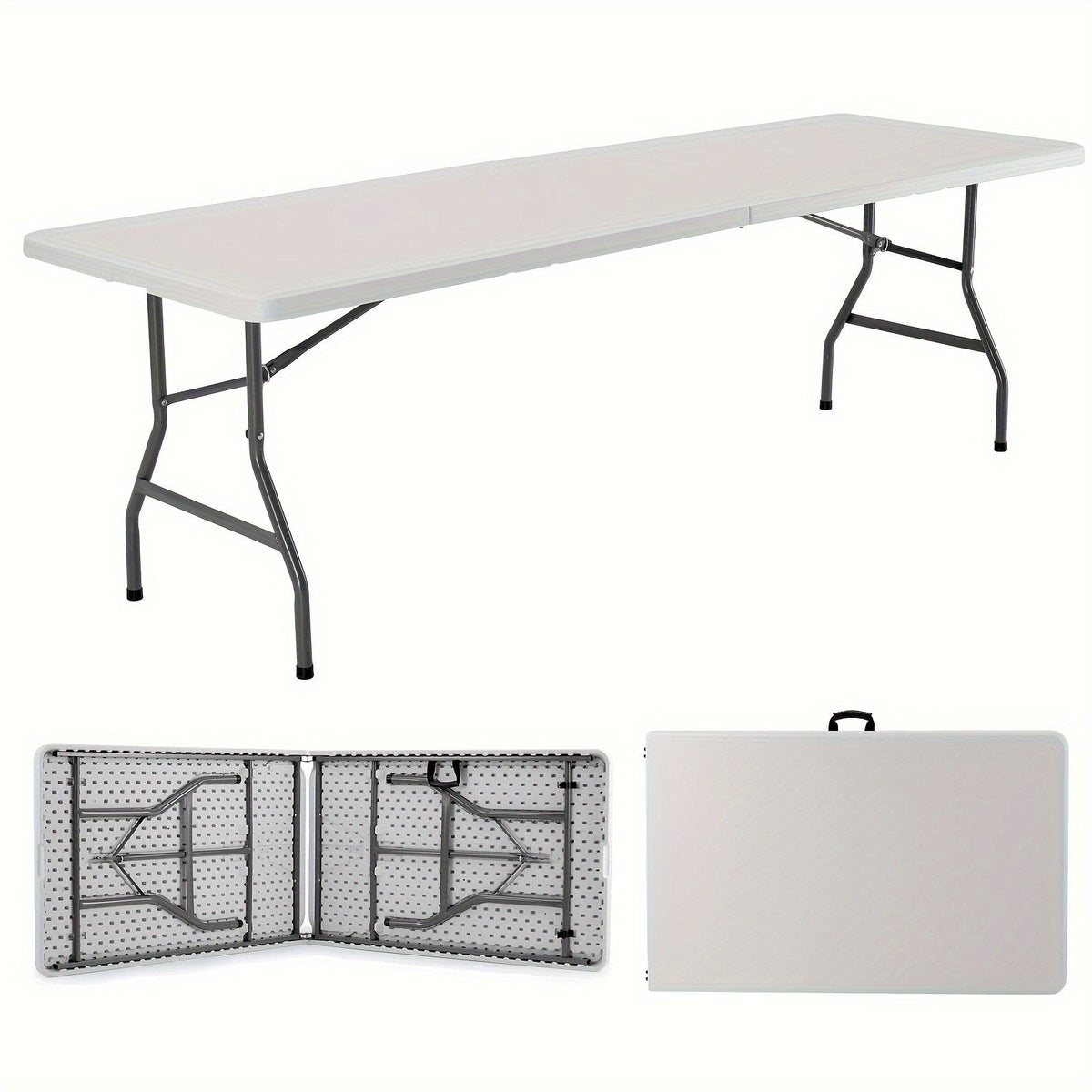 Portable Folding Table - 4FT, 6FT & 30"×20" - Heavy Duty Plastic Fold-in-Half, Adjustable Height, Carrying Handle & Locking Legs - Indoor & Outdoor, Camping, Party & Picnic - White & Black