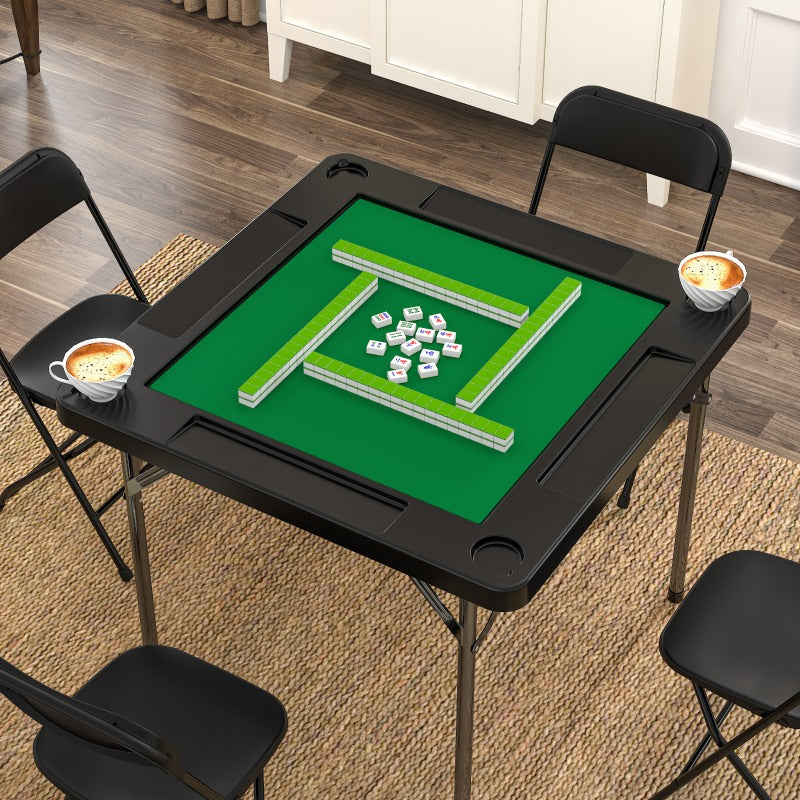 Folding Card Table with Green Felt Surface – Portable Mahjong Table for Poker, Dominoes & Card Games, Foldable Game Table for Home Game Night, Easy Setup, Black or White – Nova Mart