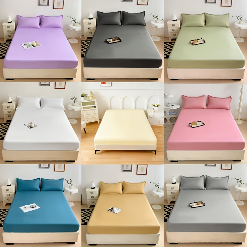 Microfiber Brushed Solid Color Fitted Sheet - Soft, Skin-Friendly & Breathable - All-Season, Washable - Twin, Full, Queen, King & Custom Sizes - White, Pink, Yellow, Blue, Mint Green, Grey, Purple & Black