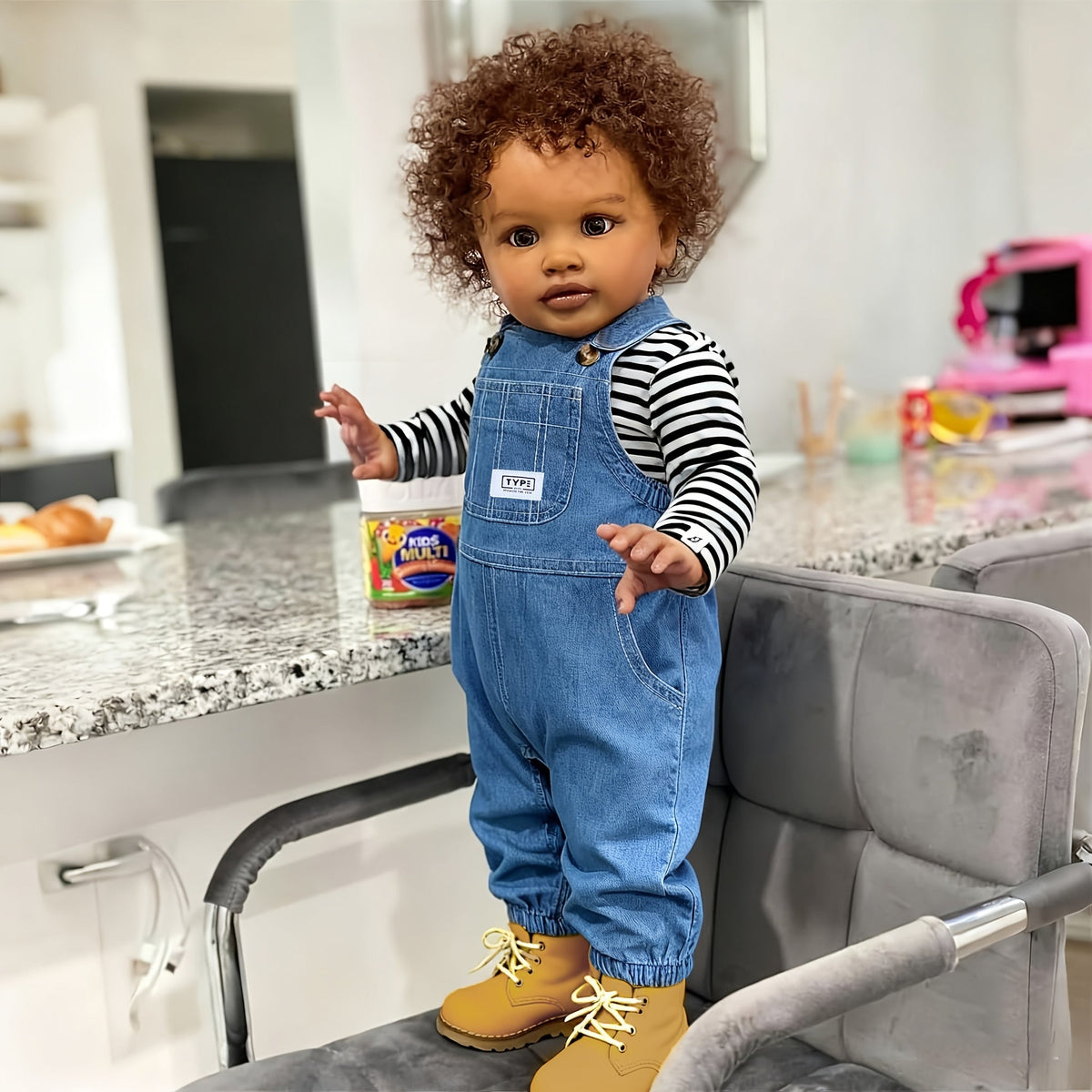 26" Realistic Reborn Baby Boy Doll – African American Newborn with Rooted Curly Hair, Soft Vinyl Body, Anatomically Correct & Complete Gift Set with Outfit, Bottle, Pacifier & Birth Certificate