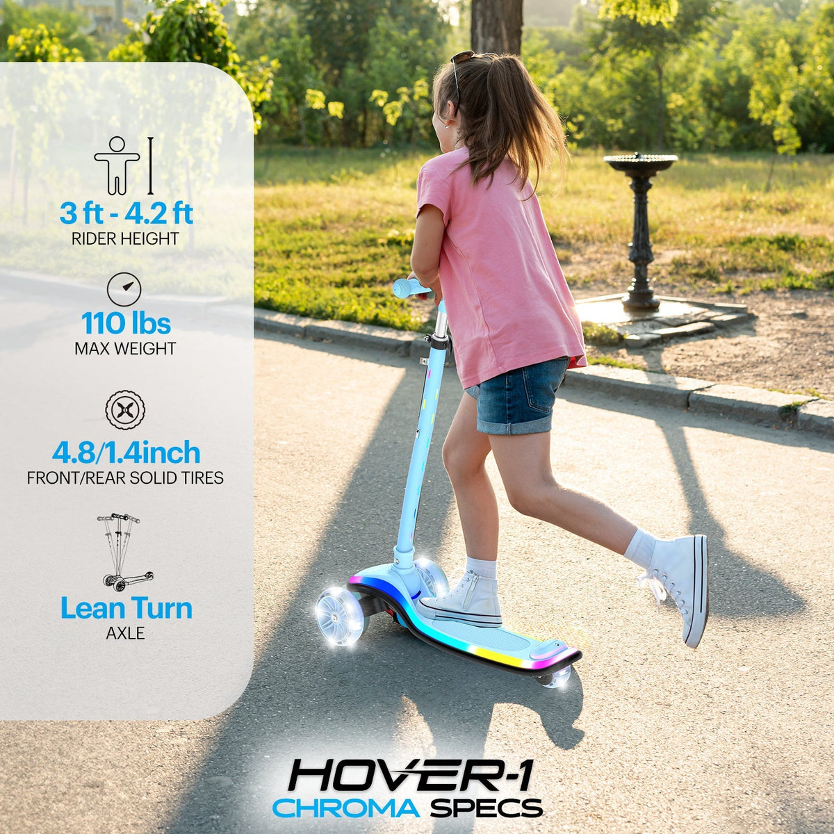 Kids Kick Scooter with Multicolor LED Wheel Lights for Ages 3 and Up - Adjustable Height Handlebars, Rear Foot Brake, 110 LB Capacity, Folding Design - Black, Blue, Purple
