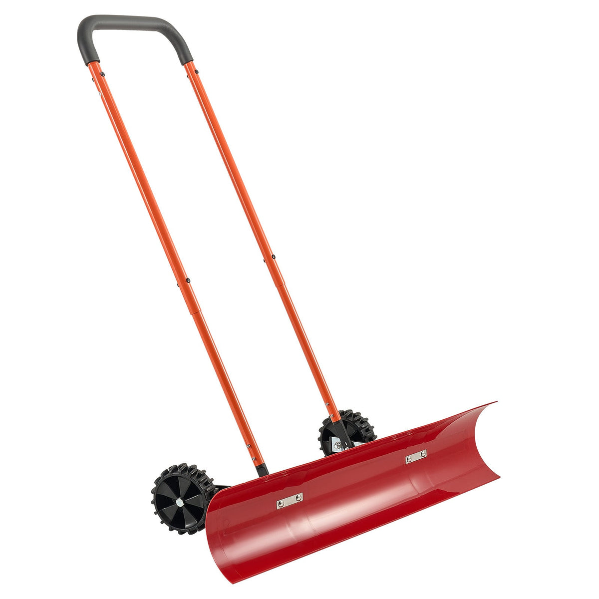 Wheeled Snow Pusher Shovel, 37.8" Wide Blade, Bi-Directional 72° Angled Blade, 90° Adjustable Handle, PC & ABS Durable Construction, Anti-Stick Surface, for Driveway Sidewalk Deck Yard