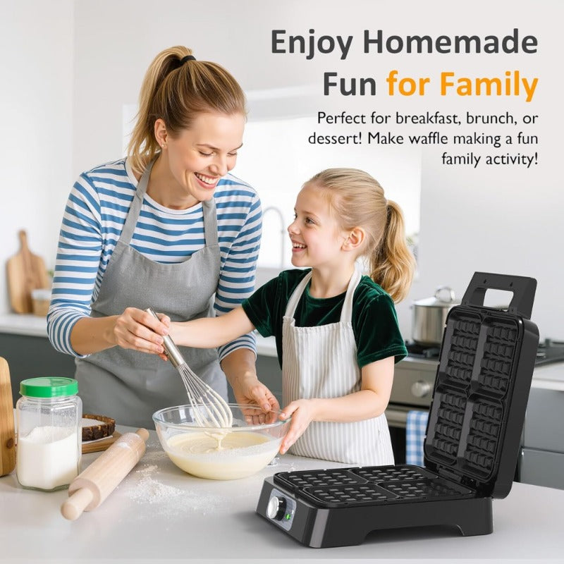 4-Slice Waffle Maker Electric Waffle Iron Adjustable Temperature Knob Control Nonstick Surface Indicator Light Easy Clean for Family Breakfast Silver