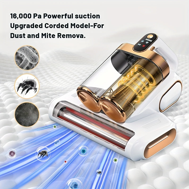 Wireless Mattress Vacuum Cleaner - 16kPa Suction, 253.7 Nano UV Lamp, 80,000 RPM Ultrasonic, Dual Cup - Beds, Fabric Sofas & Carpets - Portable Handheld - Purple & White