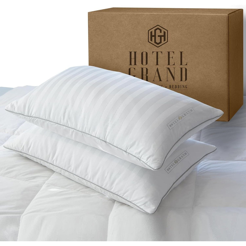 Feather Down Bed Pillows Set of 2 500 Thread Count 100% Cotton Hypoallergenic Breathable Hotel Collection for Back and Side Sleepers Standard Queen King White