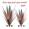 Solar Agave Stake Lights Outdoor Set of 2 Large and Small Metal Garden Pathway Lawn Courtyard Decor Plant Sculpture Light Bronze Green Orange Deep Red Sapphire Blue Hummingbird Butterfly