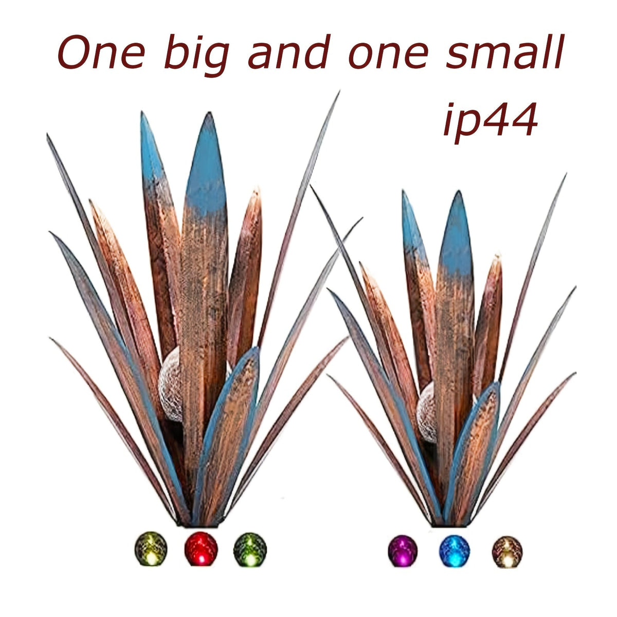 Solar Agave Stake Lights Outdoor Set of 2 Large and Small Metal Garden Pathway Lawn Courtyard Decor Plant Sculpture Light Bronze Green Orange Deep Red Sapphire Blue Hummingbird Butterfly