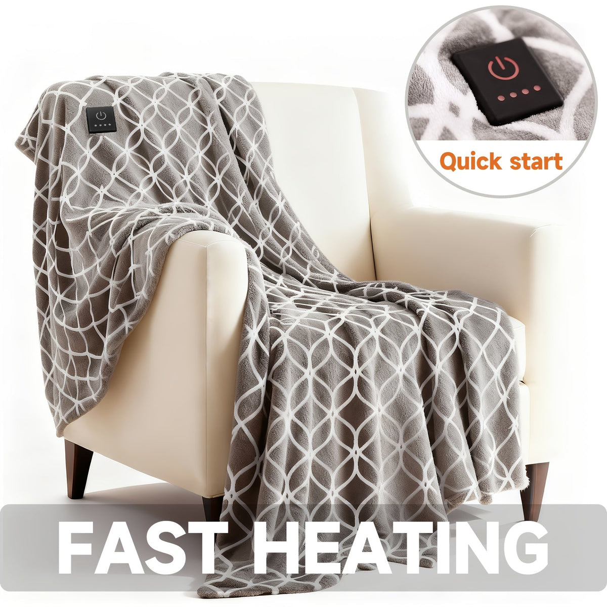 Electric Heated Blanket with Dual Control - 10 Heat Levels, 10-Hour Auto-Off, Overheat Protection, Soft Flannel, Fast Heating, Machine Washable - 4 Sizes & 4 Colors