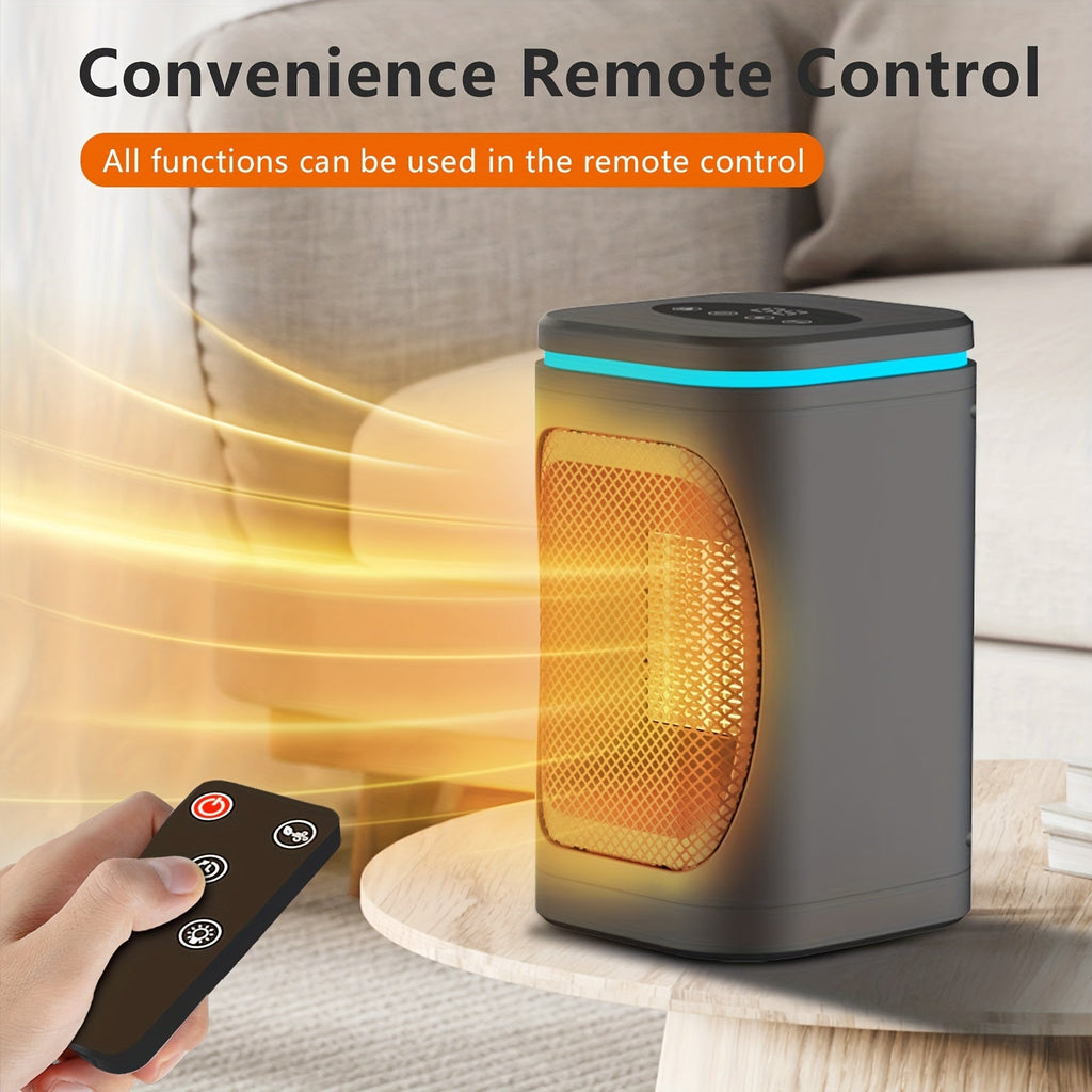 Portable Space Heater 1500W PTC Electric with Color Light Remote Timer Digital Display Overheat Protection Fast Safe Heat for Bedroom Home Office Indoor