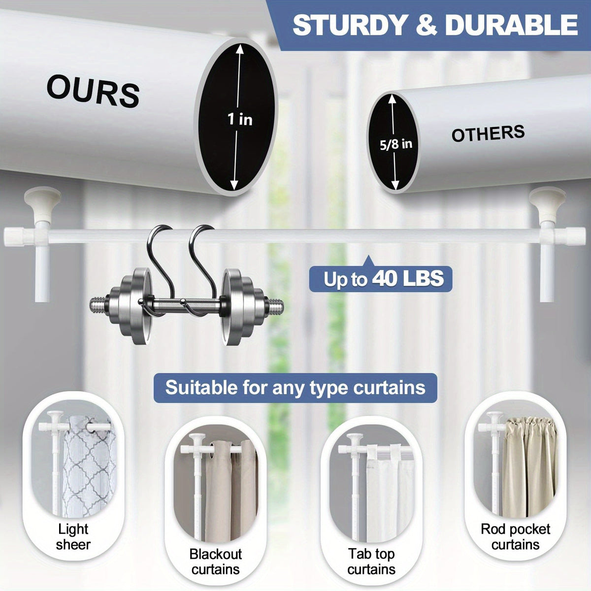 Floor to Ceiling Tension Curtain Rod No Drilling Room Divider 4-10FT Height 28-114 Inch Width Adjustable Heavy Duty for Space Partition Studio Apartment Bedroom Black