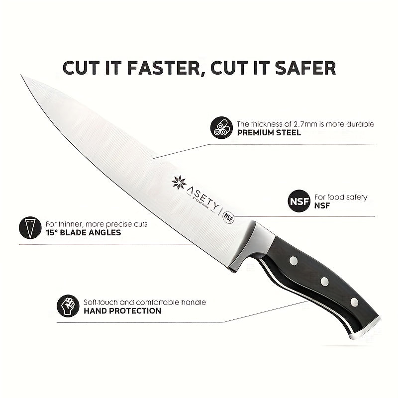 15-Piece Kitchen Knife Set with Built-In Sharpener Block – German Stainless Steel NSF Food Safe Rust-Resistant & Dishwasher Safe for Home Cooking