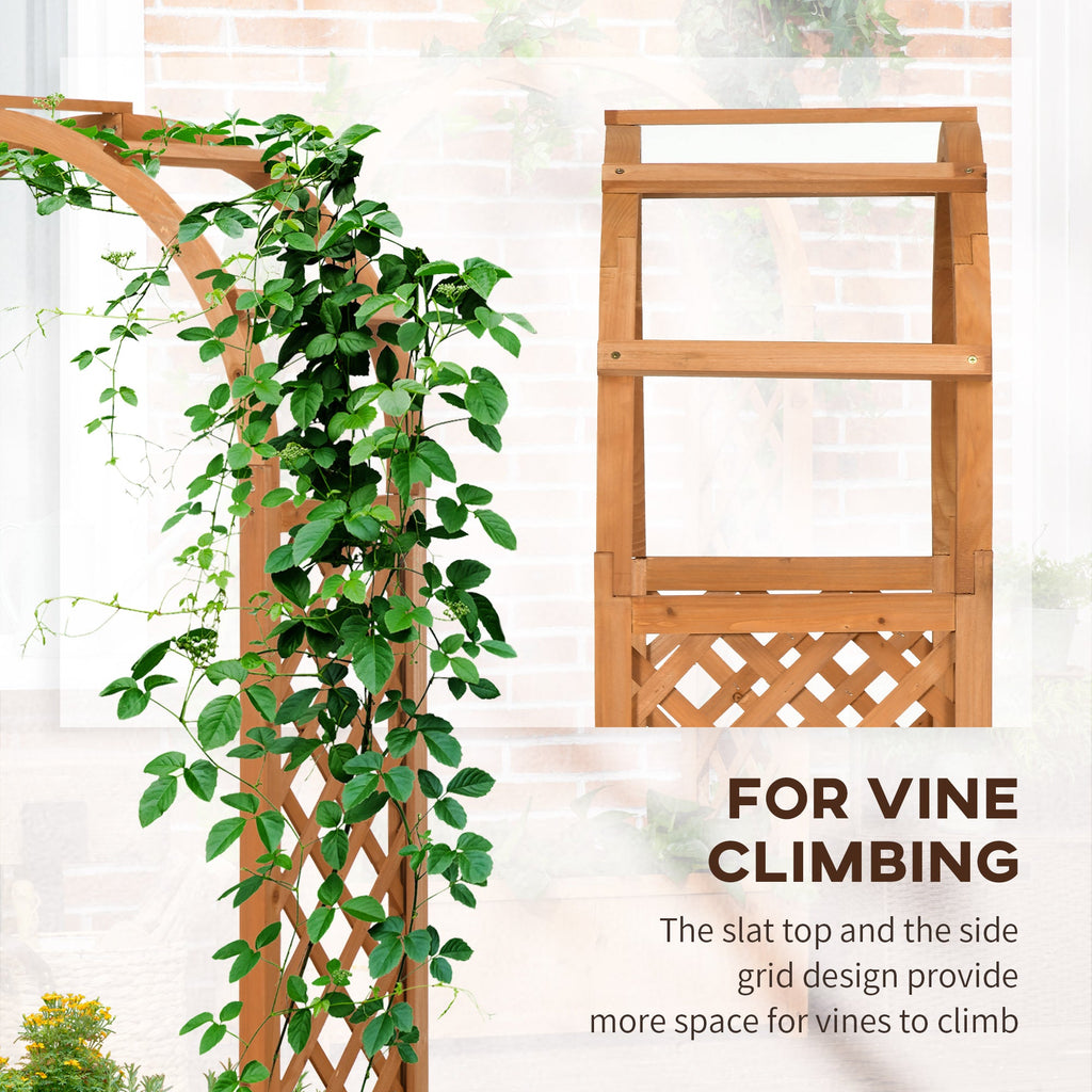 Raised Garden Bed with Arch Trellis Fir Wood Freestanding Planter Box with Lattice Side Drainage Holes for Climbing Plants Flowers Herbs Vegetables Patio Outdoor Brown