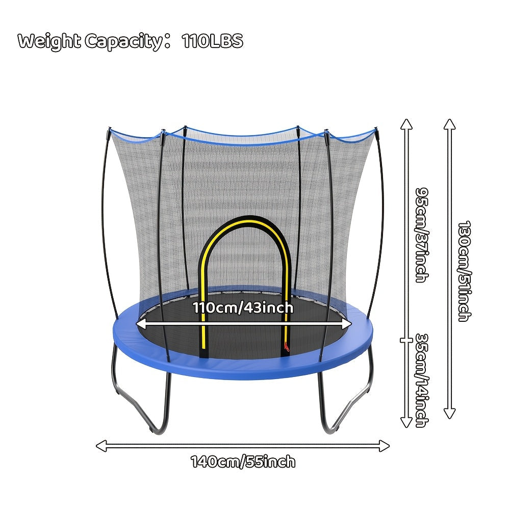 6-in-1 Kids Trampoline with Enclosure Net, Basketball Hoop, Swing, Rings & 15 Ocean Balls – 55"-58" Indoor Outdoor Rectangular Trampoline, Foam Padded Poles, W-Shaped Legs, Gift for Boys Girls Ages 3-10