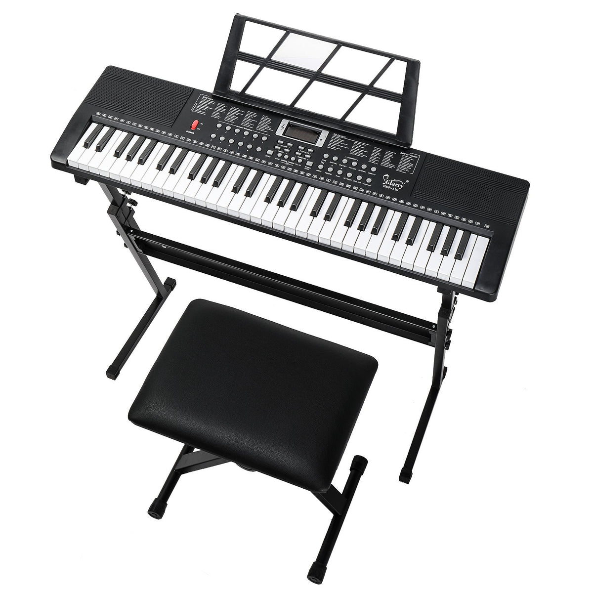 61-Key Beginner Keyboard Piano Starter Kit with Stand Bench Microphone Music Rest Built-in Speakers 200 Timbres 200 Rhythms LED Display for Kids Adults