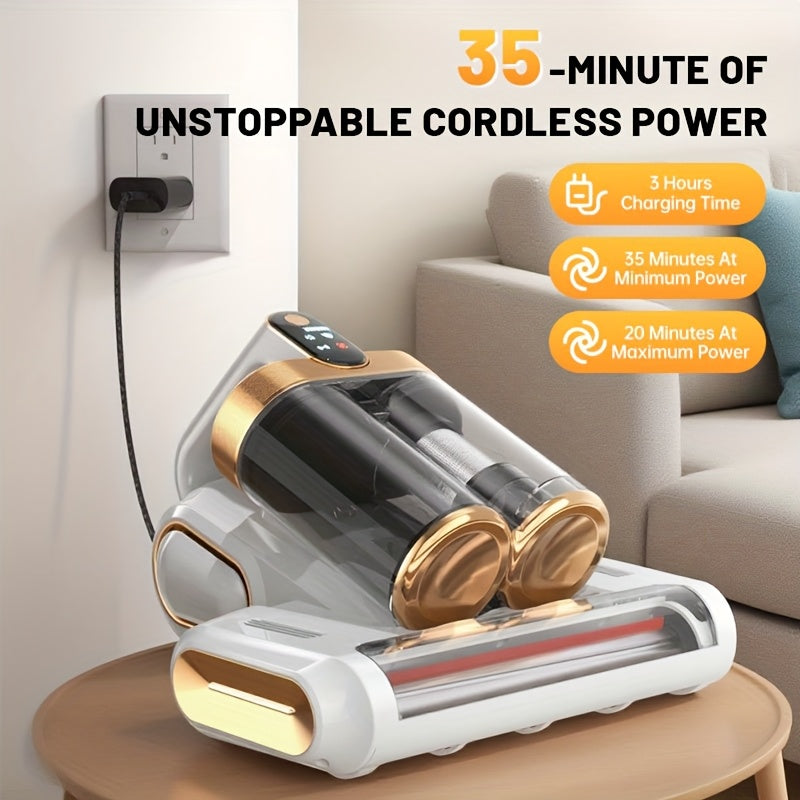 Wireless Mattress Vacuum Cleaner - 16kPa Suction, 253.7 Nano UV Lamp, 80,000 RPM Ultrasonic, Dual Cup - Beds, Fabric Sofas & Carpets - Portable Handheld - Purple & White