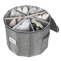 Round Divided Shoe Storage Bin Foldable Fabric Zipper Lid Compartments Carry Handle Dust Proof Shoe Organizer for Closet Bedroom Entryway Grey