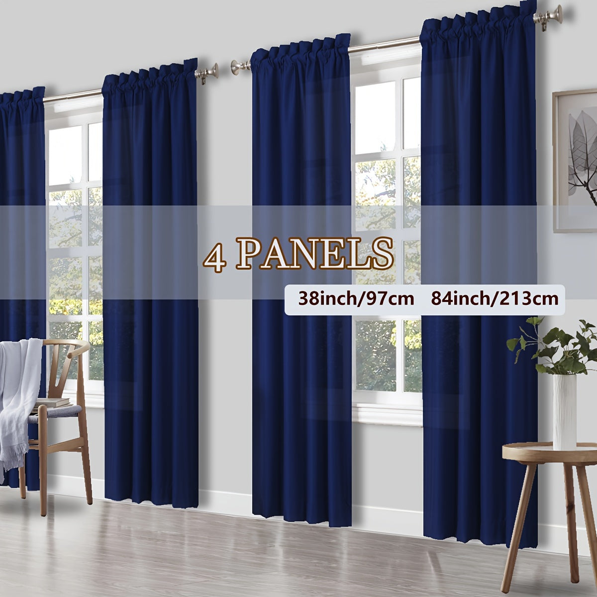 Rod Pocket Light Filtering Curtains 4 Panels Solid Color | Yarn-Dyed Fade Resistant Fabric | Easy 30-Second Install | Living Room Bedroom Office Patio Door | 10 Colors 8 Sizes 38-54 Wide 54-95 Long