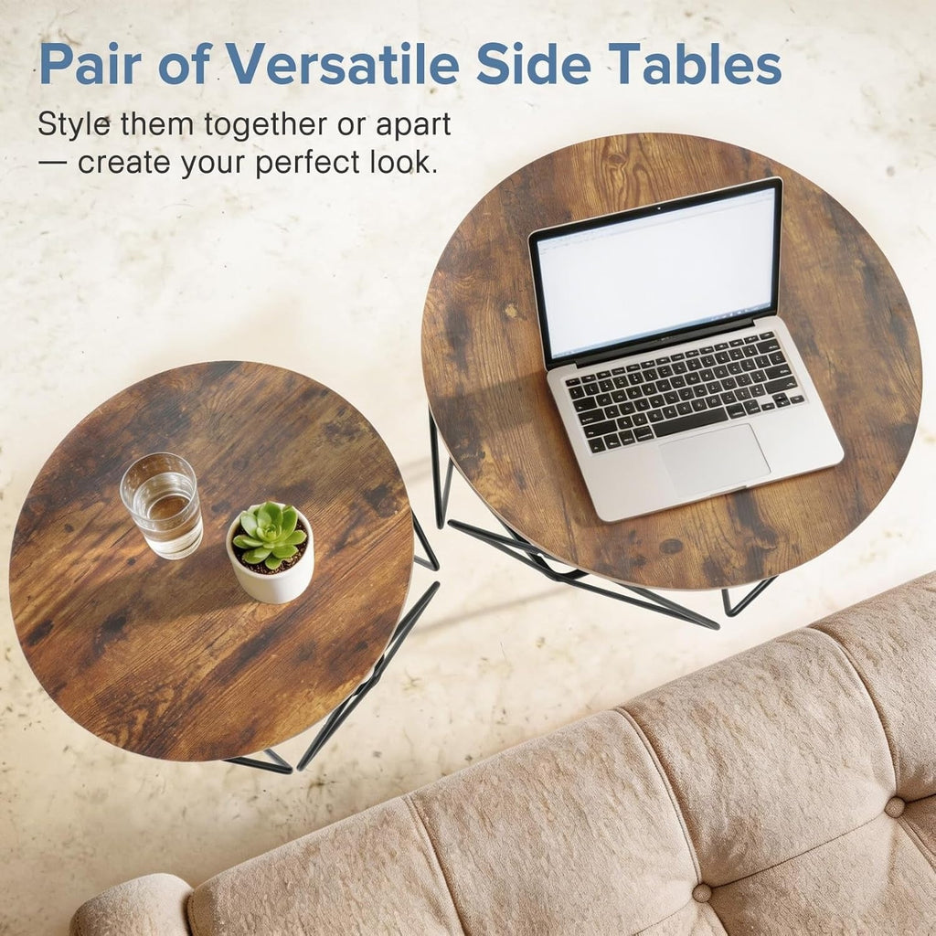 Set of 2 Modern Round Nesting Coffee & Side Tables with Hidden Storage Sturdy Geometric Frame for Bedroom & Living Room