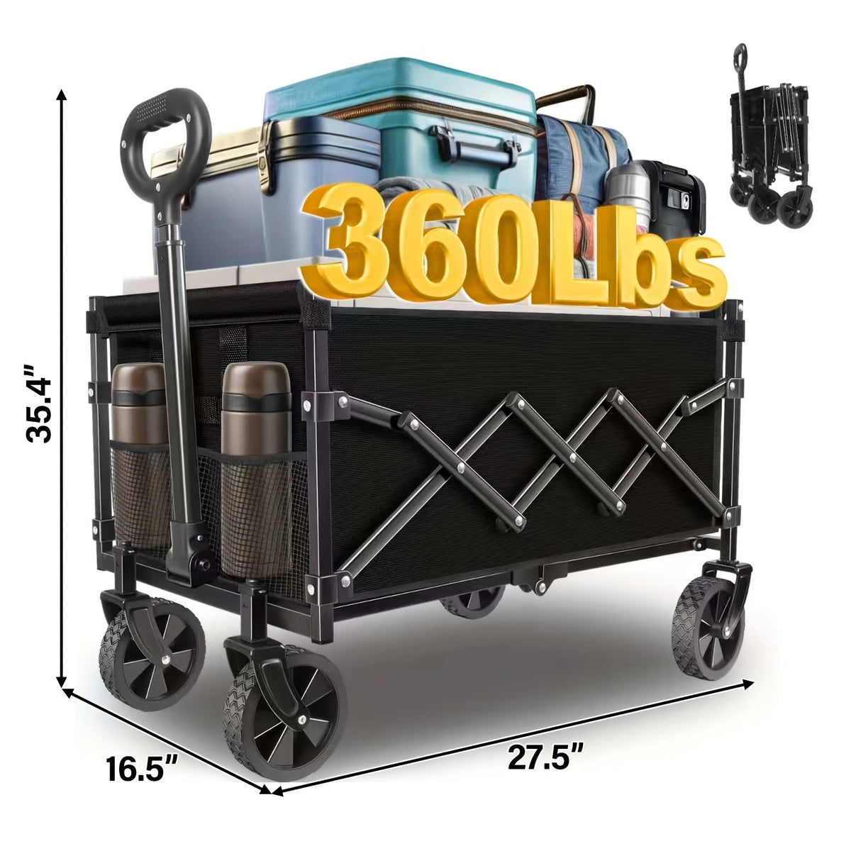 Collapsible Wagon Cart 360 520 580 600LBS Heavy Duty Foldable Utility Wagon with Wheels for Grocery Camping Garden Sports Shopping Beach