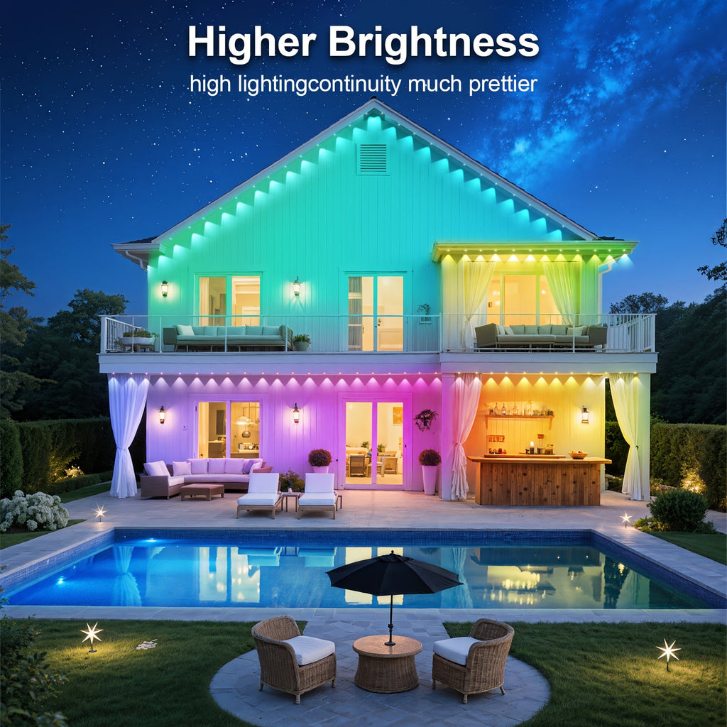 200FT Permanent Outdoor RGB Eave Lights, IP68 Waterproof, Smart App Control, 16 Million Colors, for Christmas Halloween Holidays Parties Garden Home Decoration, Year-Round Installation