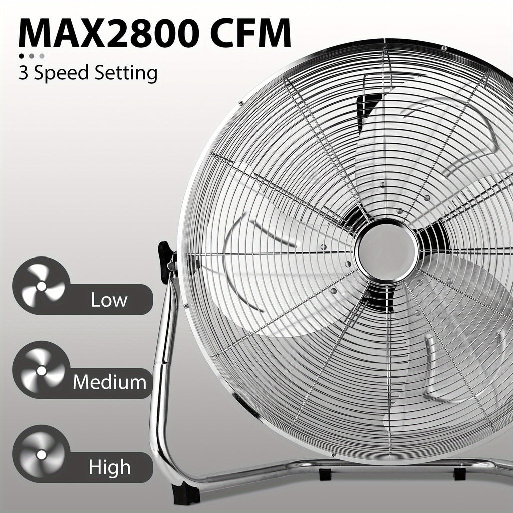 14" High Velocity Industrial Floor Fan - 3-Speed, Heavy Duty, Adjustable Tilt & Metal Blades - Garage, Factory, Warehouse, Workshop & Commercial Use