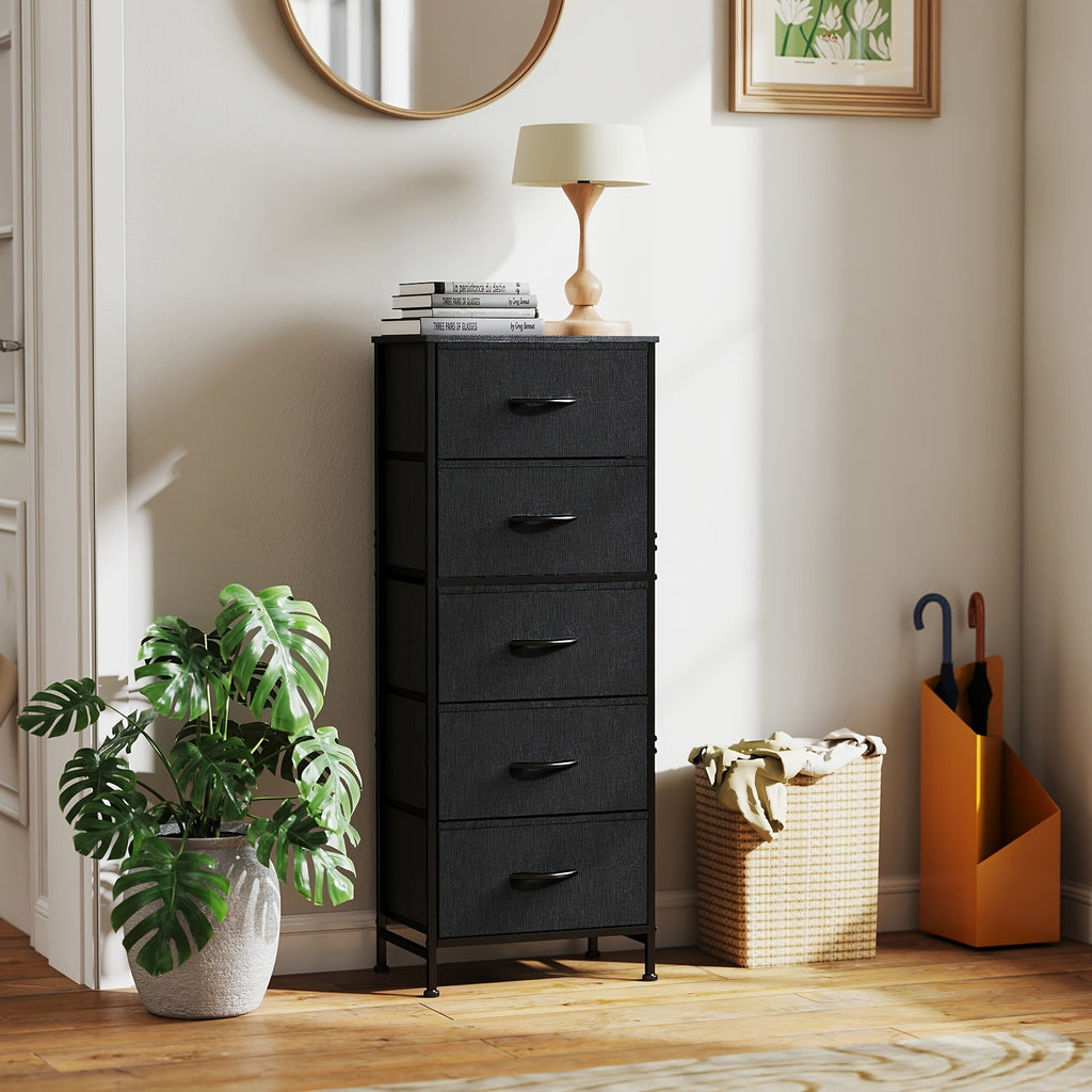 5-Drawer Storage Cabinet Heavy Duty Steel Frame Wood Top Rack Freestanding Organizer for Home Office Bedroom Basement 4 Colors Available Easy Assembly